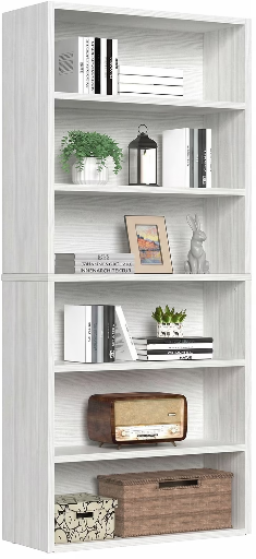 Gianna 6-Tier Bookshelves with Adjustable Shelves, White