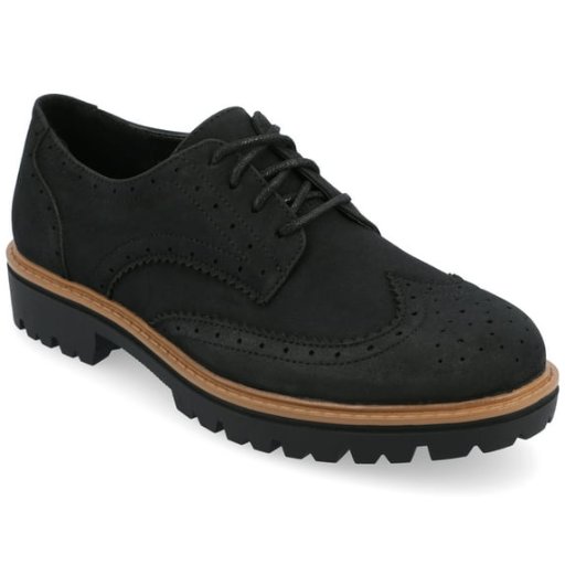 Journee Womens Claudiya Lug Outsole Almond Toe Oxford Black