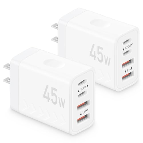 45W USB-C Wall Charger Block 4-Port Fast Charging 2-Pack