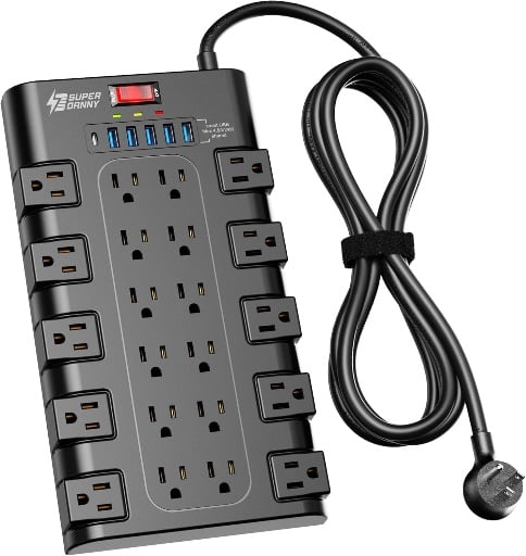 SUPERDANNY Surge Protector Power Strip with 12 Outlets and 4 USB Charging Ports Deal