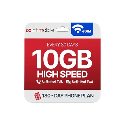 Infimobile eSIM Prepaid Mobile Unlimited Talk/Text + 10GB Data/Month Plan 6-Month