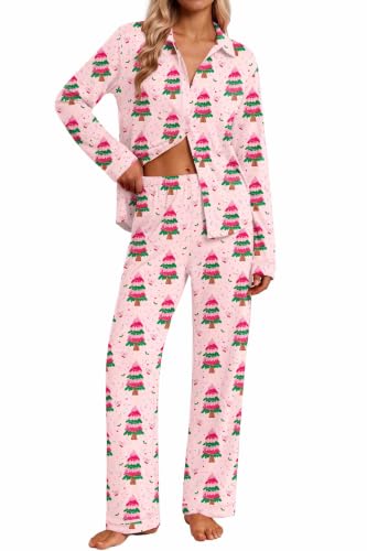 Ekouaer Women's Button Up Pajamas Set
