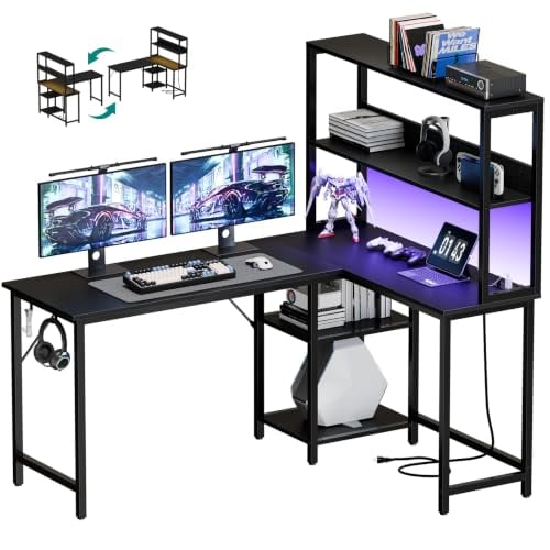 OLIXIS L Shaped Gaming Desk 53 Inch with LED Lights Deal