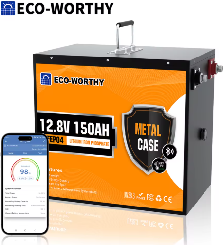 ECO-WORTHY 12V 150Ah LiFePO4 Battery 1920Wh 120A BMS Bluetooth Metal Case Deal