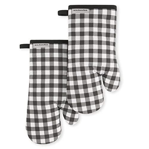 KITCHENAID Gingham Oven Mitt 2-Pack Set, Matte Black Deal
