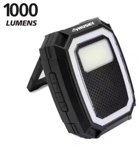 Husky 1000 Lumen Rechargeable Color Changing Utility Light with Bluetooth Speaker