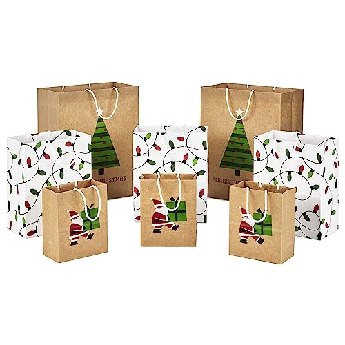 Hallmark Christmas Gift Bags for Kids (8 Bags: 3 Small 6″, 3 Medium 9″, 2 Large 13″)