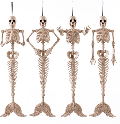 Joyfy 4-Pack 20" Posable Mermaid Skeleton Halloween Prop Decoration