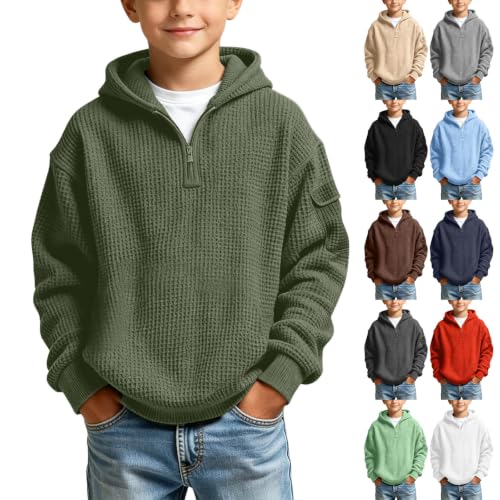 1/4 Zip Boys Hoodies with Arm Pocket Waffle Knit Pullover Sweatshirts Deal