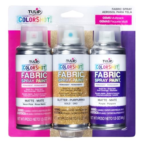 TULIP ColorShot Fabric Spray Paint 3 Pack Jewel Tone Gem Colors Neon Pink, Glitter Gold, Purple Deal