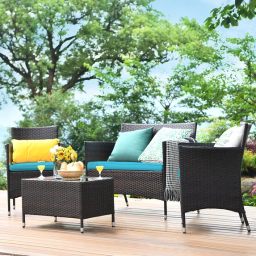 Gymax 4PCS Patio Rattan Conversation Furniture Set