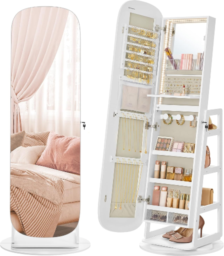 SONGMICS LED Jewelry Cabinet, 360° Swivel, Cloud White Deal