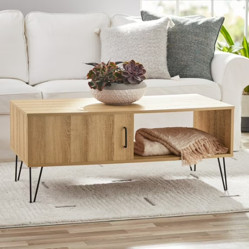Mainstays Modern Hairpin Rectangle Coffee Table (Oak)