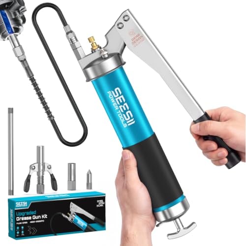 SEESII 10000 PSI Gear-Assisted Manual Grease Gun Kit with 18" Flexible Hose