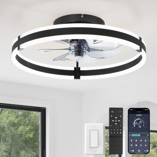ZMISHIBO Low Profile 19.7in Black 6-Speed Ceiling Fan w/ Lights + Remote