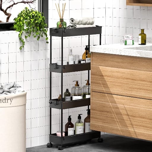 SPACEKEEPER Slim Rolling Storage Cart 4 Tier Deal