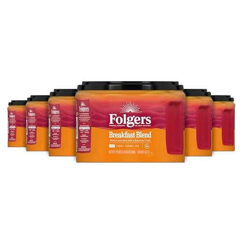 Folgers Breakfast Blend Ground Coffee, 6-Pack of 22.6oz Canisters