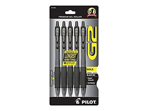 Pilot G2 Retractable 1.0mm Bold Point Gel Pens (Black) 5-Pack
