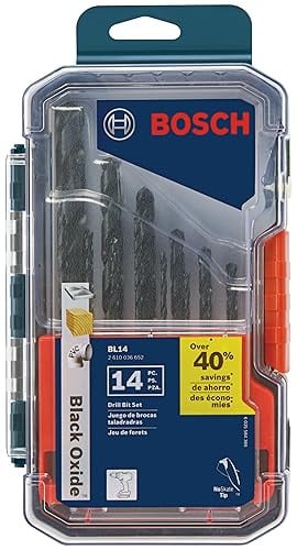 Bosch 14-Piece Black Oxide Coated HSS Jobber Length Twist Drill Bit Set (BL14)