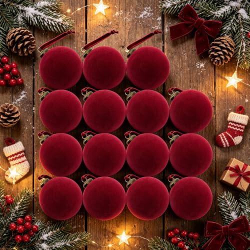 Red Velvet Christmas Ball Ornaments 15 Pcs