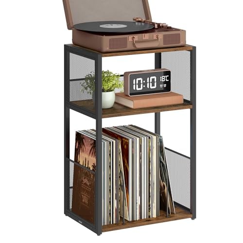 VASAGLE 3-Tier Record Player Stand, Vinyl Record Storage up to 100 Albums