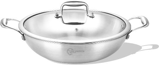 LOLYKITCH 10-Inch 2.5-Quart Stainless Steel Wok with Lid