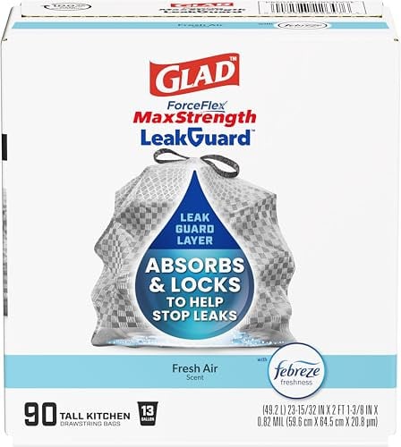 Glad ForceFlex MaxStrength LeakGuard Trash Bags, 13 Gal, Fresh Air, 90 Ct Deal