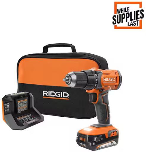 Ridgid 18V Cordless 1/2 in. Drill/Driver Kit with (1) 2.0 Ah Battery and Charger