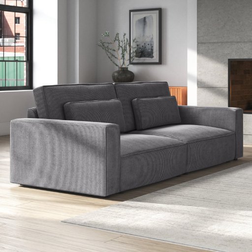 105.5" Wade Logan Brandiann W Modern Soft Seat 4-Seater Sofa (Gray Corduroy)