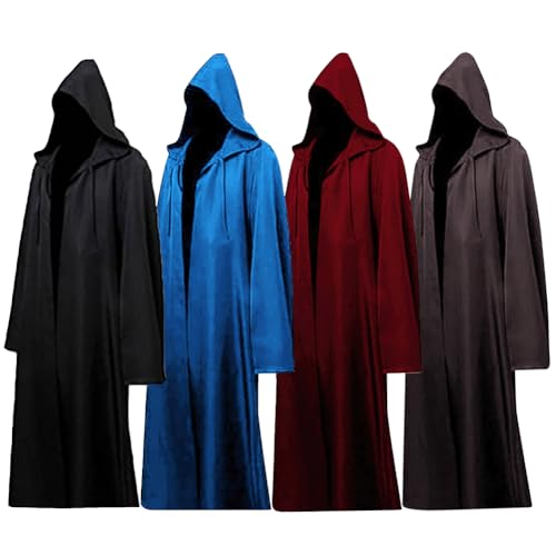 Tunic Hooded Robe Monk Priest Cloak Halloween Costume Adult Hood Cape (4 Colors)