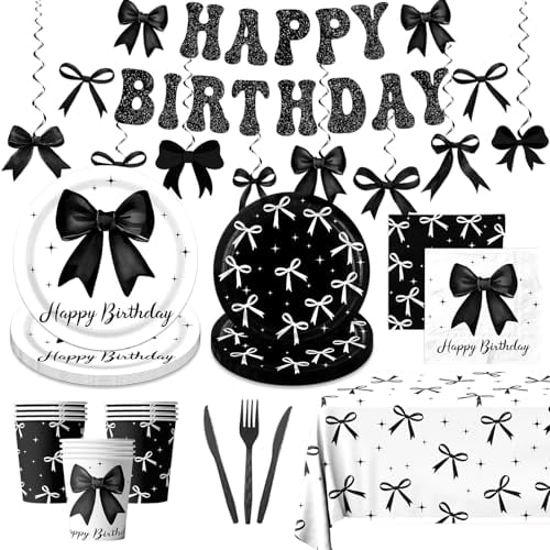 Black Bow Birthday Party Decoration Serves 24 Deal