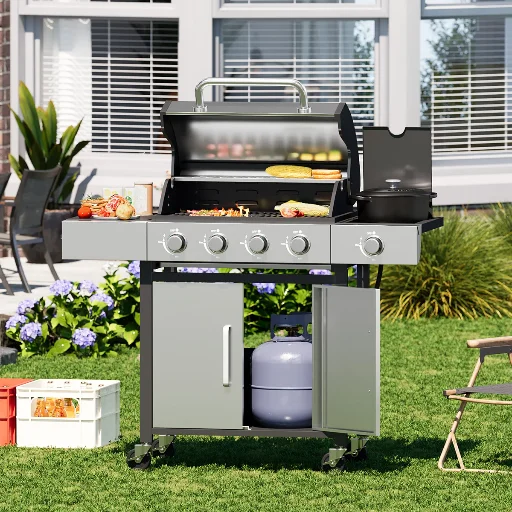 JolyDale 4-Burner 49000 BTU Stainless Steel Propane Gas BBQ Grill w/ Side Burner Deal