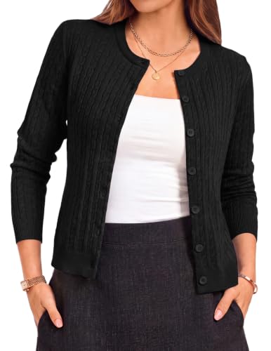 Cable Knit Cardigan Sweater for Women Lightweight Black Deal