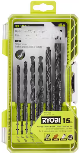 RYOBI Black Oxide Round Shank Drill Bit Set 15-Piece