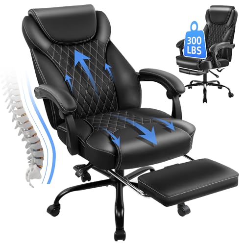 amseatec Big and Tall Office Chair with Footrest, Lumbar Support, Black Deal