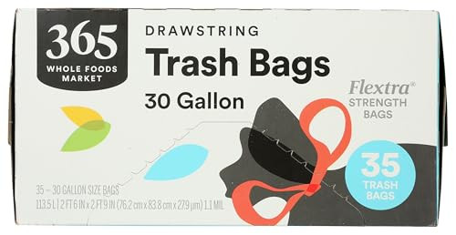 365 by Whole Foods Market Drawstring Trash Bags 5-Count 30 Gallon