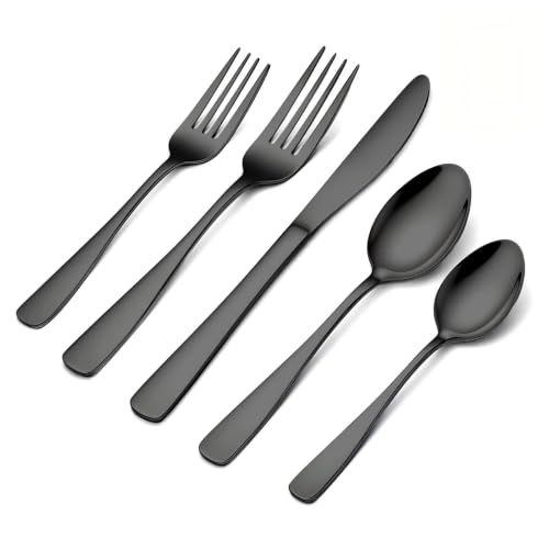 BEWOS 20-Piece Stainless Steel Flatware Set for 4 (Black)