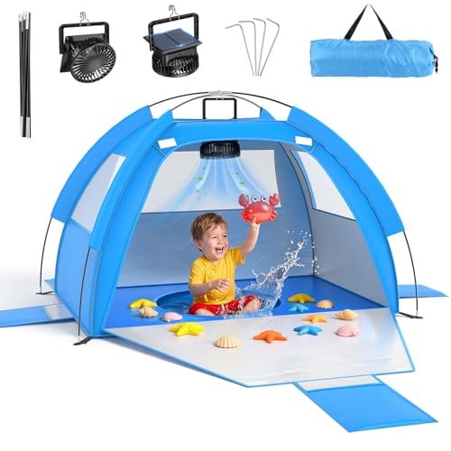 Anti-UV Toddler Beach Tent Sun Shelter with Portable Travel Fan