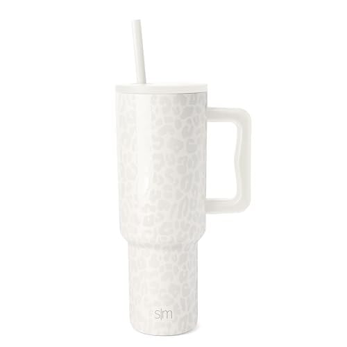 Simple Modern 40 oz Trek Tumbler with Handle and Straw Lid, Cream Leopard
