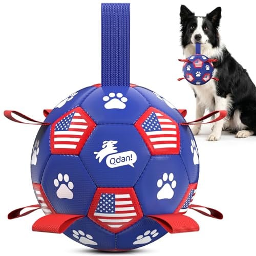 QDAN Dog Toys Soccer Ball with Straps 6" Deal