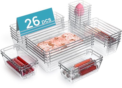 Vtopmart 26 PCS Clear Plastic Stackable Organizer Bins