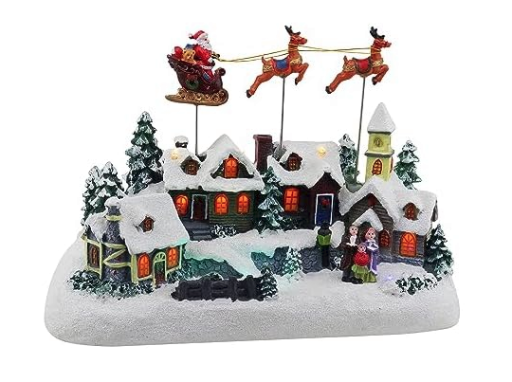 Top Treasures Pre-Lit Animated Santa & Reindeer Sleigh Christmas Village