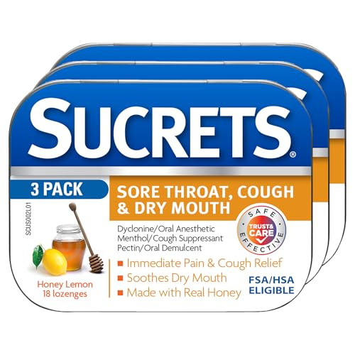 Sucrets Sore Throat & Cough Lozenges Honey Lemon 3-pk 18-ct