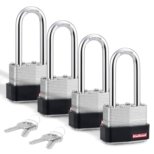 Kwikset 4-Pack 1-3/4" Laminated Steel Padlock w/ Hardened Steel Shackle