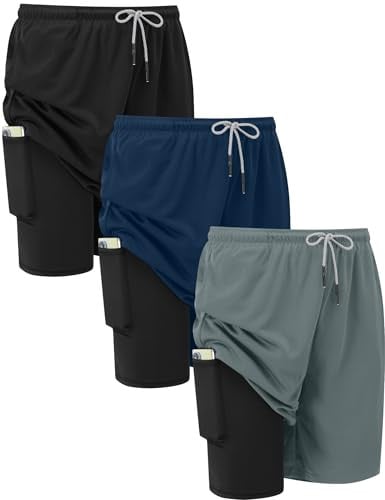HovSiyla Mens 2 in 1 Running Shorts with Liner and Zipper Pocket 3 Pack Deal
