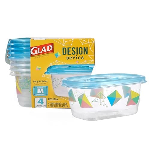 Glad GladWare Design Series Food Storage Containers with Lids 4 Count 24 Oz Deal