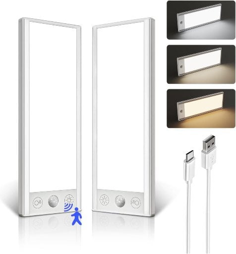 EZVALO 8" 150LM 3000mAh USB-C Rechargeable Magnetic Under Cabinet Motion Lights 2-Pack
