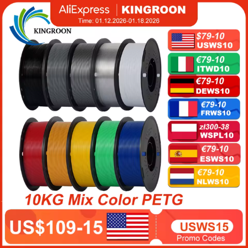 KINGROON 10kg PETG Mixed Color Filament (10 Rolls)