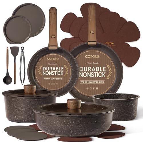 Carote 21 Piece Pots and Pans Set Non Stick with Detachable Handle