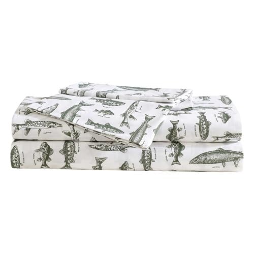 Eddie Bauer Sheet Set, Cotton Percale Bedding with Matching Pillowcase, 200-Thread Count, Wes Fish Green, Twin Deal